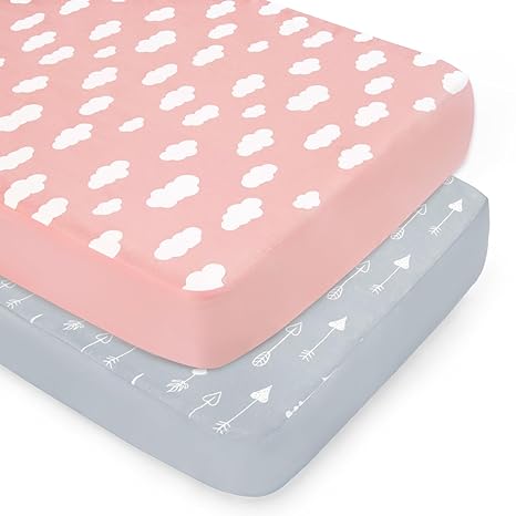 Crib Sheet - 2 Pack, Ultra Soft Microfiber, Pink Cloud & Grey Arrow (for Standard Crib/ Toddler Bed) - Biloban Online Store