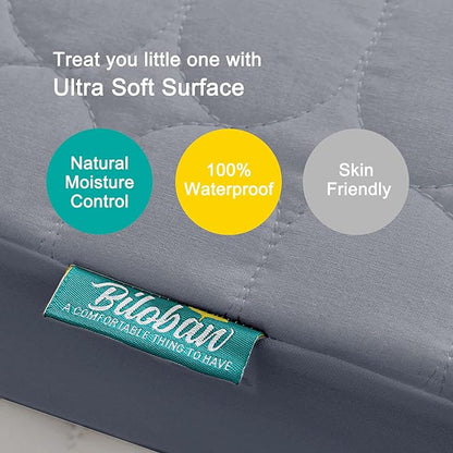 Crib Mattress Protector/ Pad Cover - Quilted Microfiber, Waterproof, Grey (for Standard Crib/ Toddler Bed)