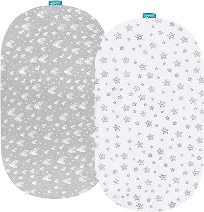 Bassinet Fitted Sheets Compatible with Graco Pack ‘n-Play Day2Dream Bassinet-2 Pack, 100% Jersey Knit Cotton