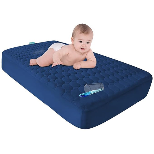 Crib Mattress Protector/ Pad Cover - Quilted Microfiber, Waterproof, Navy (for Standard Crib/ Toddler Bed) - Biloban Online Store
