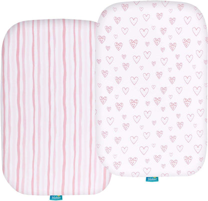 Bassinet Sheets - Fit INFANS Baby Bassinet Bedside Crib, 2 Pack, 100% Jersey Cotton, Pink & White - Biloban Online Store