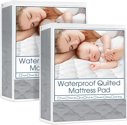 Waterproof Mattress Protector,Twin Size Mattress Pad Cover with Deep Pocket Fitted Up to 14 inch, Grey, 2 Pack,Polyester-Biloban Online Store