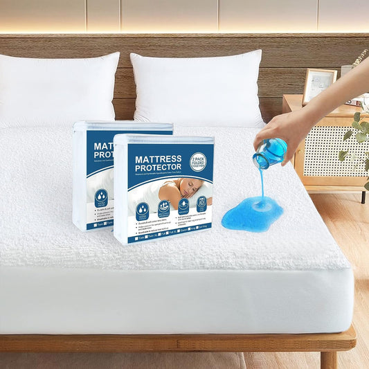 Waterproof Mattress Protector Twin & Full Size, 2 Pack, Soft & Breathable Terry, Noiseless Mattress Cover Fitted with Deep Pocket Up to 14'' Depth, Skin-Friendly & Machine Washable - Biloban Online Store