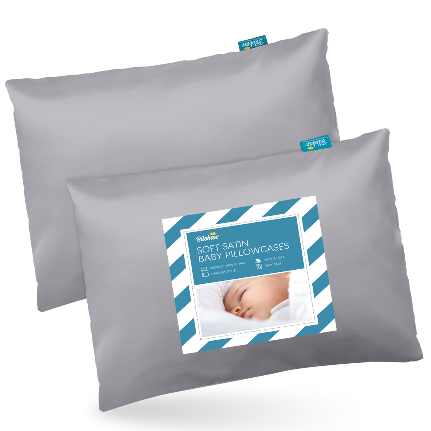 Toddler Pillowcase - 2 pack, 13" x18", Silky Soft Satin, Envelope Style, Grey - Biloban Online Store