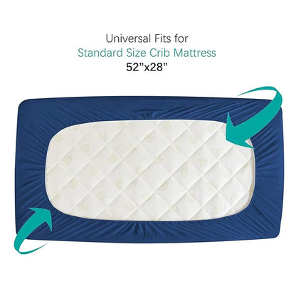Crib Mattress Protector/ Pad Cover - Quilted Microfiber, Waterproof, Navy (for Standard Crib/ Toddler Bed)
