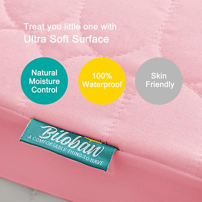 Crib Mattress Protector/ Pad Cover - Quilted Microfiber, Waterproof, Pink (for Standard Crib/ Toddler Bed)