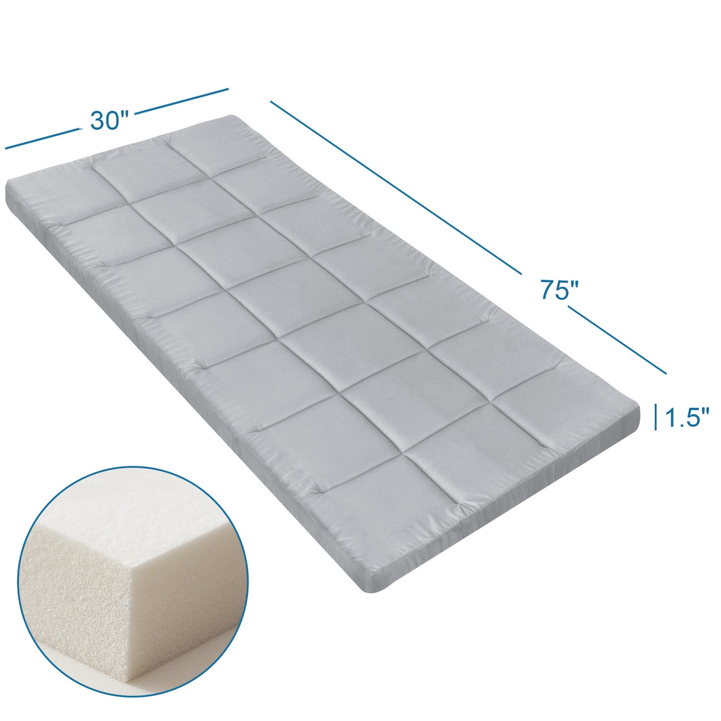 Quilted Cot Mattress Topper - 75" x 30", Soft and Thicker Cot Pad Only, for Camping Cot/Rv Bunk/Narrow Twin Beds, Grey - Biloban Online Store