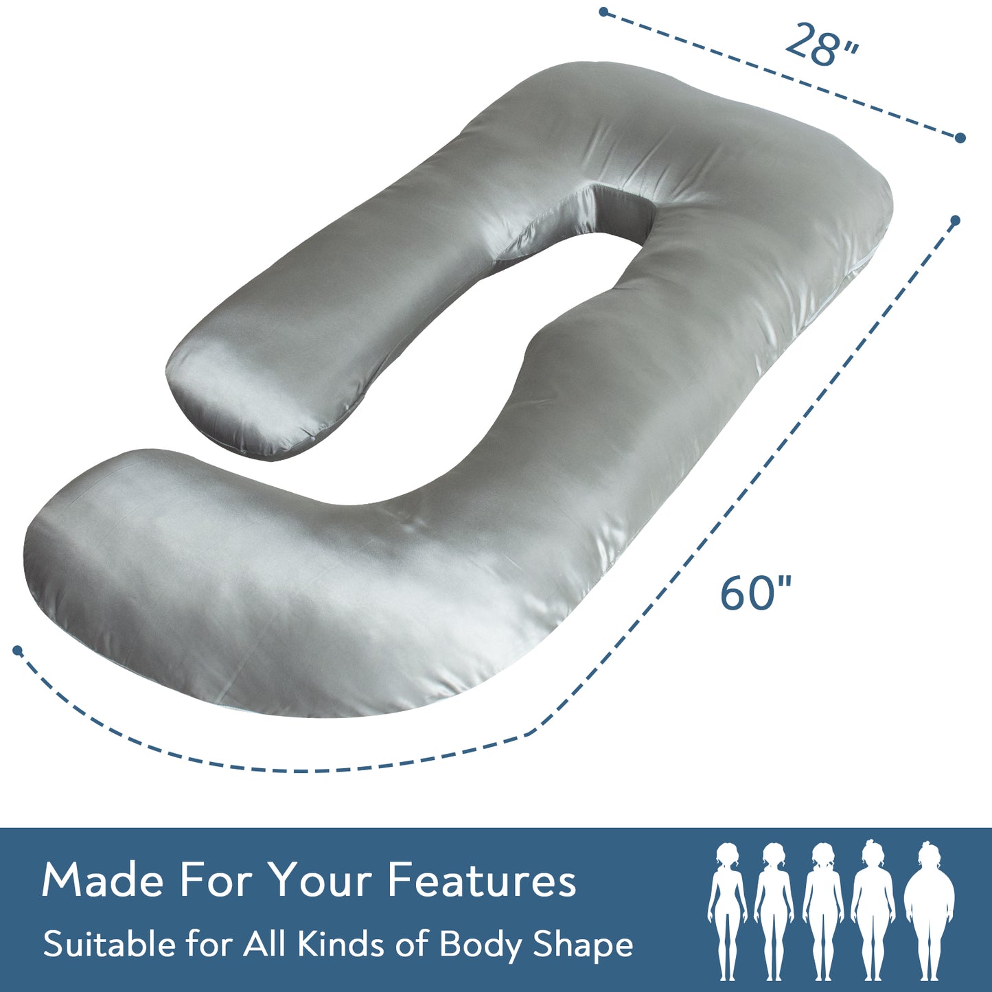 Pregnancy Pillow Case - Ultra Soft, Grey Satin