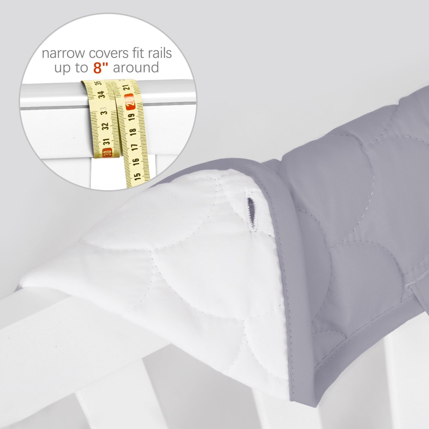 3 Pieces Quilted Crib Rail Cover - Protector Safe Teething Guard Wrap, Reversible, Fit Side and Front Rails, Grey & White