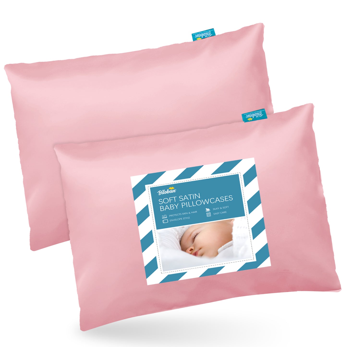 Toddler Pillowcase - 2 pack, 13" x18", Silky Soft Satin, Envelope Style, Pink - Biloban Online Store