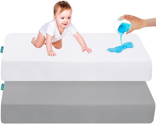Waterproof Crib Sheet - 2 Pack, Ultra Soft Microfiber, White & Grey (for Standard Crib/ Toddler Bed) - Biloban Online Store