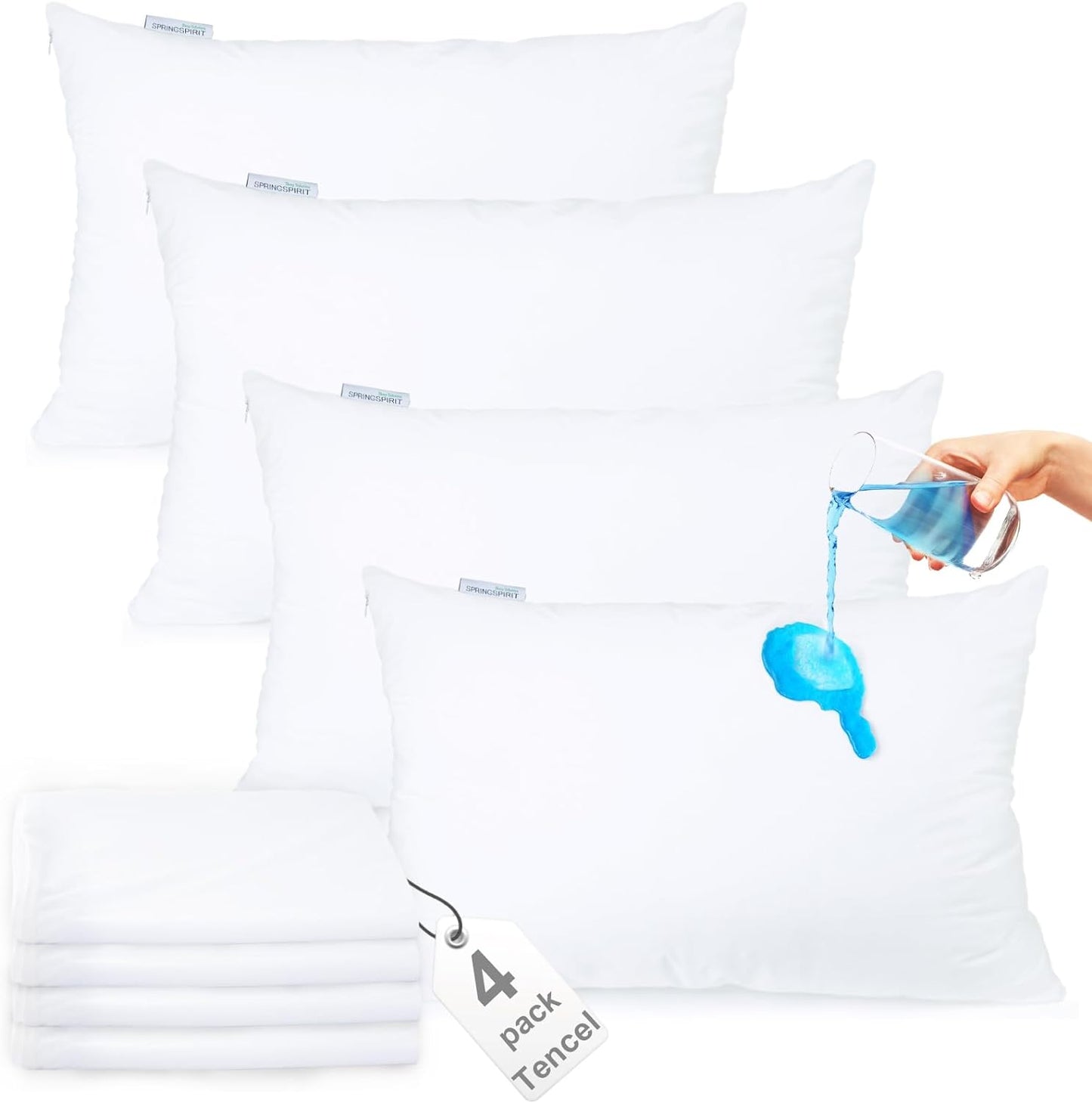 Tencel Waterproof Zippered Pillowcases with Hidden Zipper, Queen Size, 4 Pack, Silk Soft & Skin Friendly - Biloban Online Store