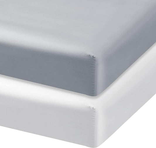 Satin Crib Sheets - 2 Pack, Super Soft and Silky, Grey & White (for Standard Crib/ Toddler Bed) - Biloban Online Store
