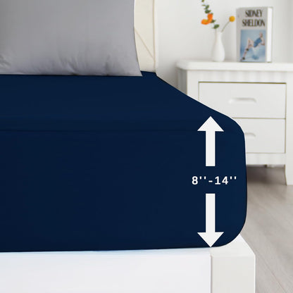 Waterproof Mattress Protector Twin & Full Size, 2 Pack, Noiseless & Soft Mattress Cover with Deep Pocket Up to 14" Depth, Super Breathable & Easy Wash, Navy