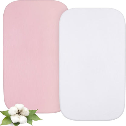 Bassinet Sheets - Fit RONBEI Baby Bassinet Bedside Sleeper, 2 Pack, 100% Organic Cotton, Pink & White - Biloban Online Store