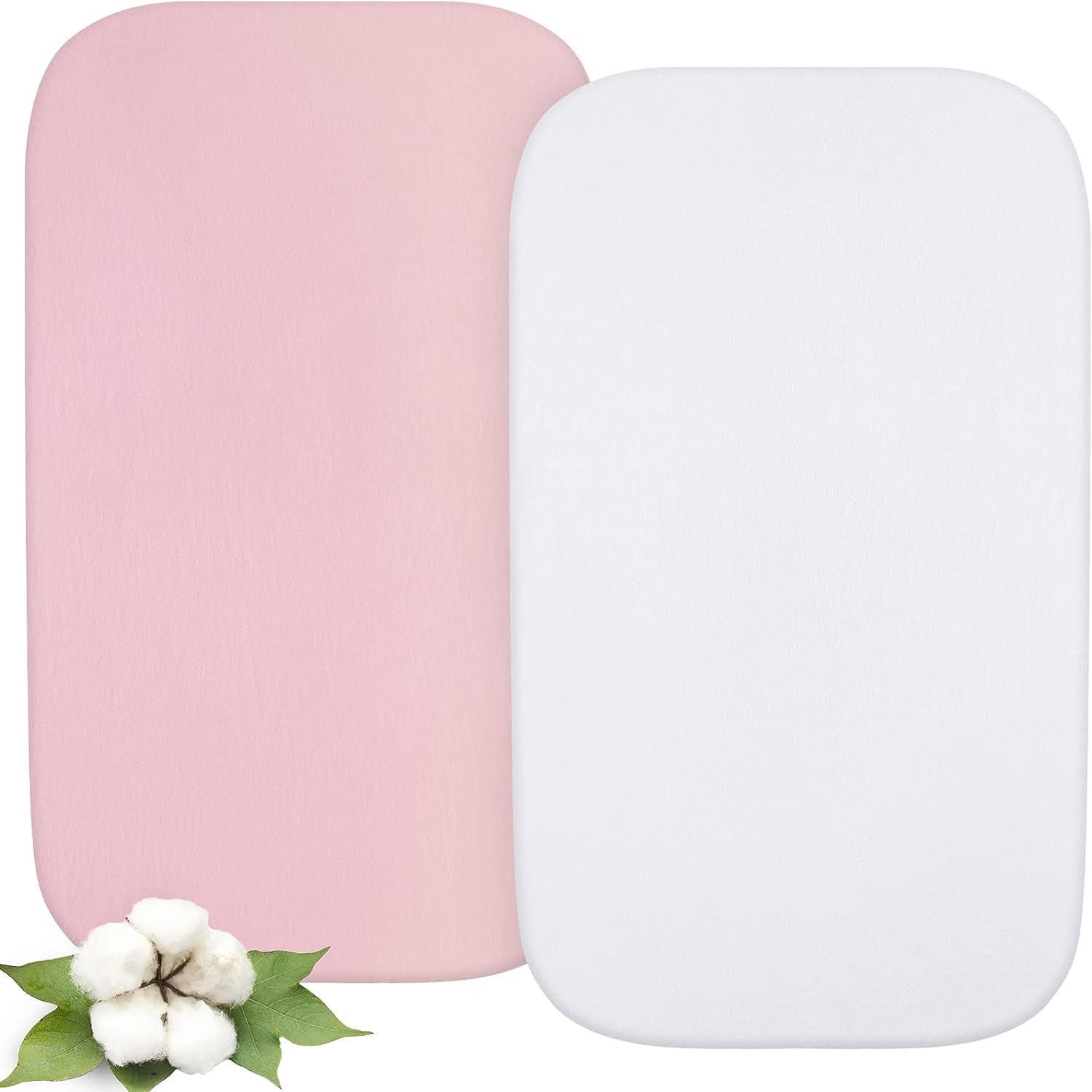 Bassinet Fitted Sheets compatible with Mika Micky Bedside Sleeper - 2 Pack, Cotton, Pink& White- Biloban online store