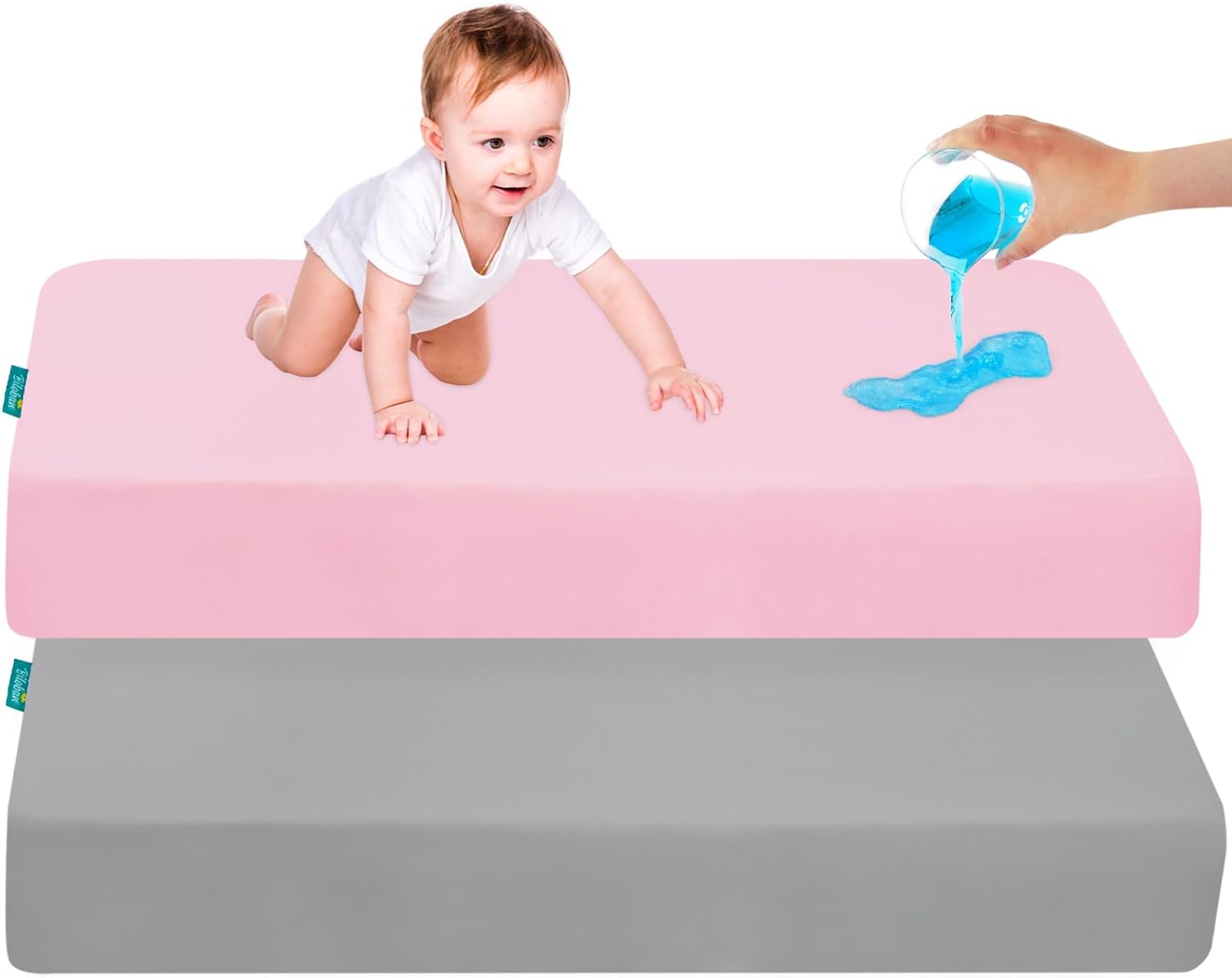 Waterproof Crib Sheet - 2 Pack, Ultra Soft Microfiber, Grey & Pink (for Standard Crib/ Toddler Bed) - Biloban Online Store