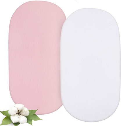Shop by Size - Bassinet Sheet, 2 Pack, 100% Organic Cotton, Oval, Pink & White - Biloban Online Store