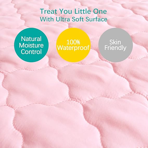 Crib Mattress Protector/ Pad Cover - Ultra Soft Microfiber, Waterproof, Pink (for Standard Crib/ Toddler Bed)