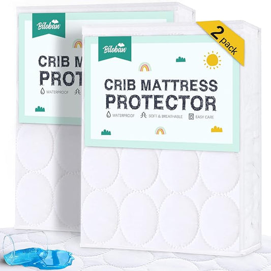Crib Mattress Protector/ Pad Cover - 2 Pack, Quilted Microfiber, Waterproof (for Standard Crib/ Toddler Bed), White - Biloban Online Store