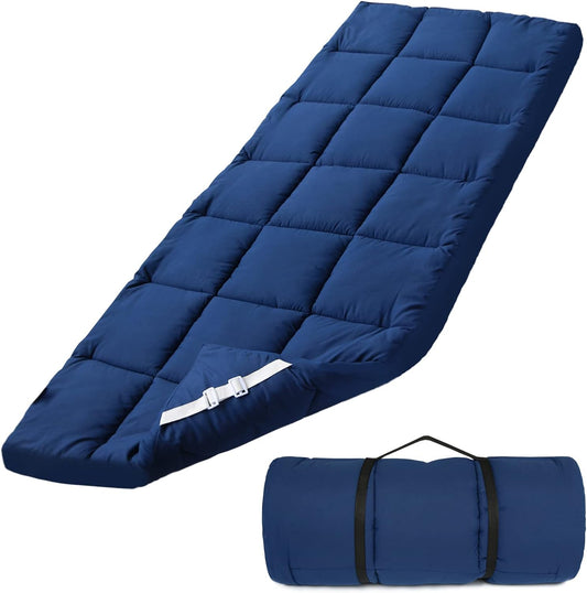 Quilted Cot Mattress Topper - 75" x 30", Soft and Thicker Cot Pad Only, for Camping Cot/Rv Bunk/Narrow Twin Beds, Navy - Biloban Online Store