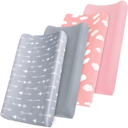 Changing Pad Cover - 4 Pack, Ultra-Soft Microfiber, Pink Cloud & Grey Arrow - Biloban Online Store