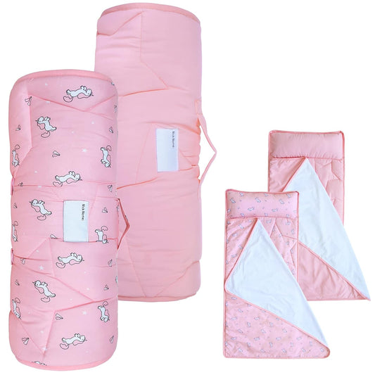 2 Pack Toddler Nap Mat with Pillow and Blanket 50" x 21", Nap Mat for Boys Girls Super Soft and Cozy, Kids Sleeping Bag for Preschool, Daycare, Toddler Sleeping Bag, Pink - Biloban Online Store