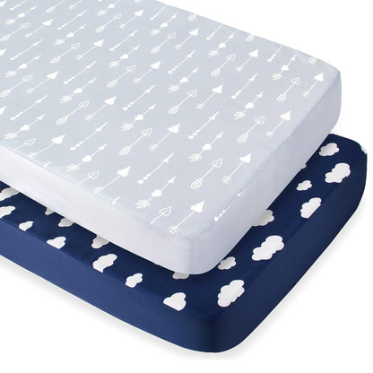 Crib Sheet - 2 Pack, Ultra Soft Microfiber (for Standard Crib/ Toddler Bed), Navy Cloud & Grey Arrow - Biloban Online Store