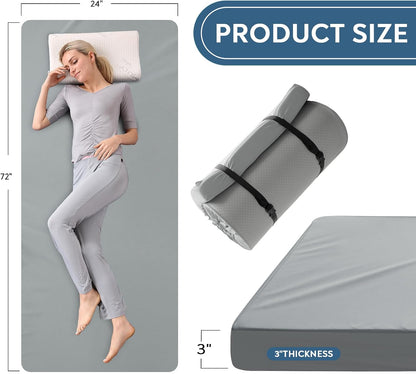 Memory Foam Camping Cot Pad, 3 Inch Sleeping Pad with Waterproof Cover