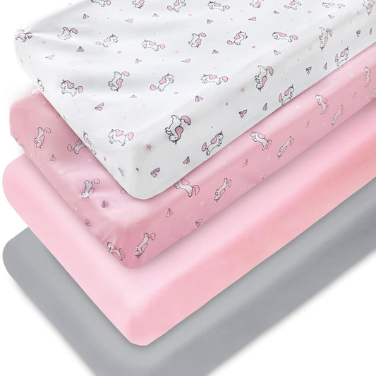 Changing Pad Cover - 4 Pack, Ultra-Soft Microfiber, Comfy & Breathable, Pink & White Horse - Biloban Online Store