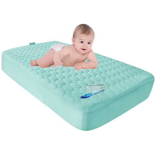 Crib Mattress Protector/ Pad Cover - Quilted Microfiber, Waterproof, Aqua (for Standard Crib/ Toddler Bed) - Biloban Online Store