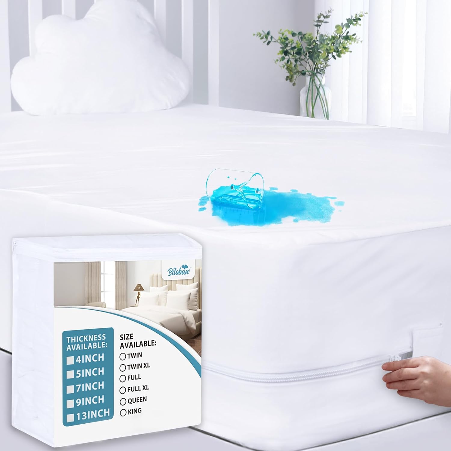 Zippered Mattress Protector Twin & Full Size, Waterproof Mattress Encasement, Low Profile Box Spring Cover, Breathable and Absorbent - Biloban Online Store