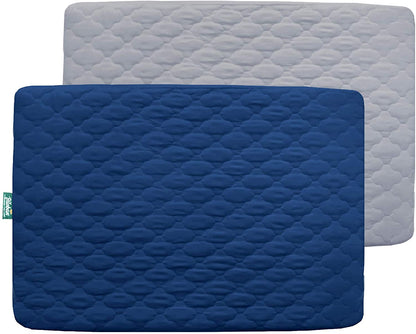 Pack N Play Mattress Pad Cover Quilted - 2 Pack, Ultra Soft Microfiber, Waterproof, Navy & Grey (39” x 27") - Biloban Online Store