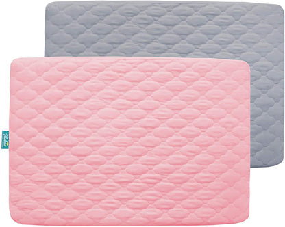 Pack N Play | Mini Crib Mattress Pad Cover/ Protector - 2 Pack, Ultra Soft Microfiber, Waterproof, Grey & Pink (39” x 27") - Biloban Online Store