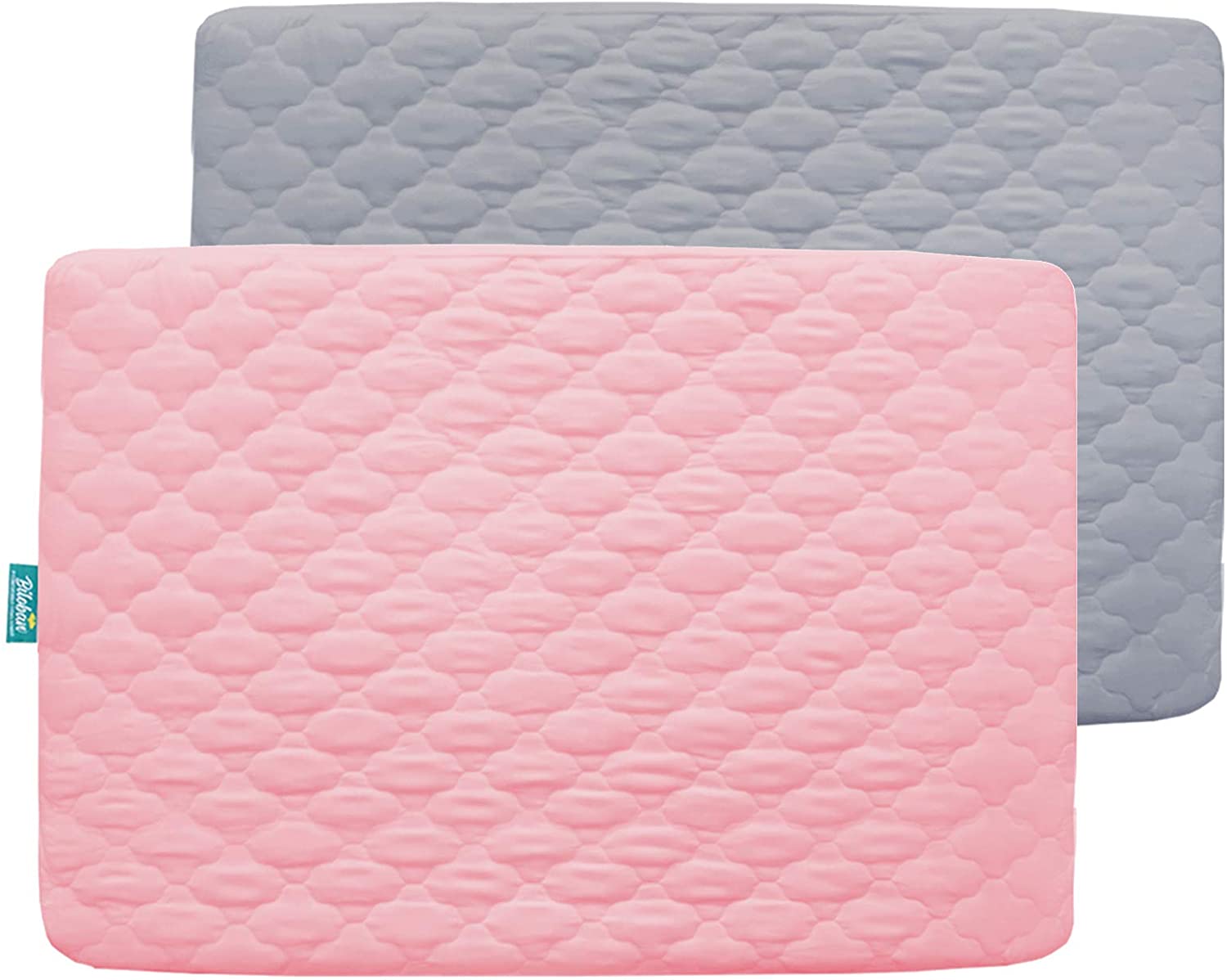 Pack N Play Mattress Pad Cover Quilted - 2 Pack, Ultra Soft Microfiber, Waterproof, Pink & Grey (39” x 27") - Biloban Online Store