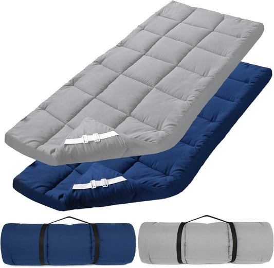 Quilted Cot Mattress Topper - 75" x 30", 2 Pack, Soft and Thicker Cot Pad Only, for Camping Cot/Rv Bunk/Narrow Twin Beds, Grey & Navy - Biloban Online Store