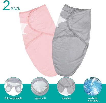 Baby Swaddles - for Newborn 0-3 Months, 2 Pack, 100% Organic Cotton, Grey & Pink