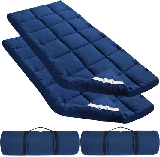 Quilted Cot Mattress Topper - 75" x 30", 2 Pack, Soft and Thicker Cot Pad Only, for Camping Cot/Rv Bunk/Narrow Twin Beds, Navy - Biloban Online Store