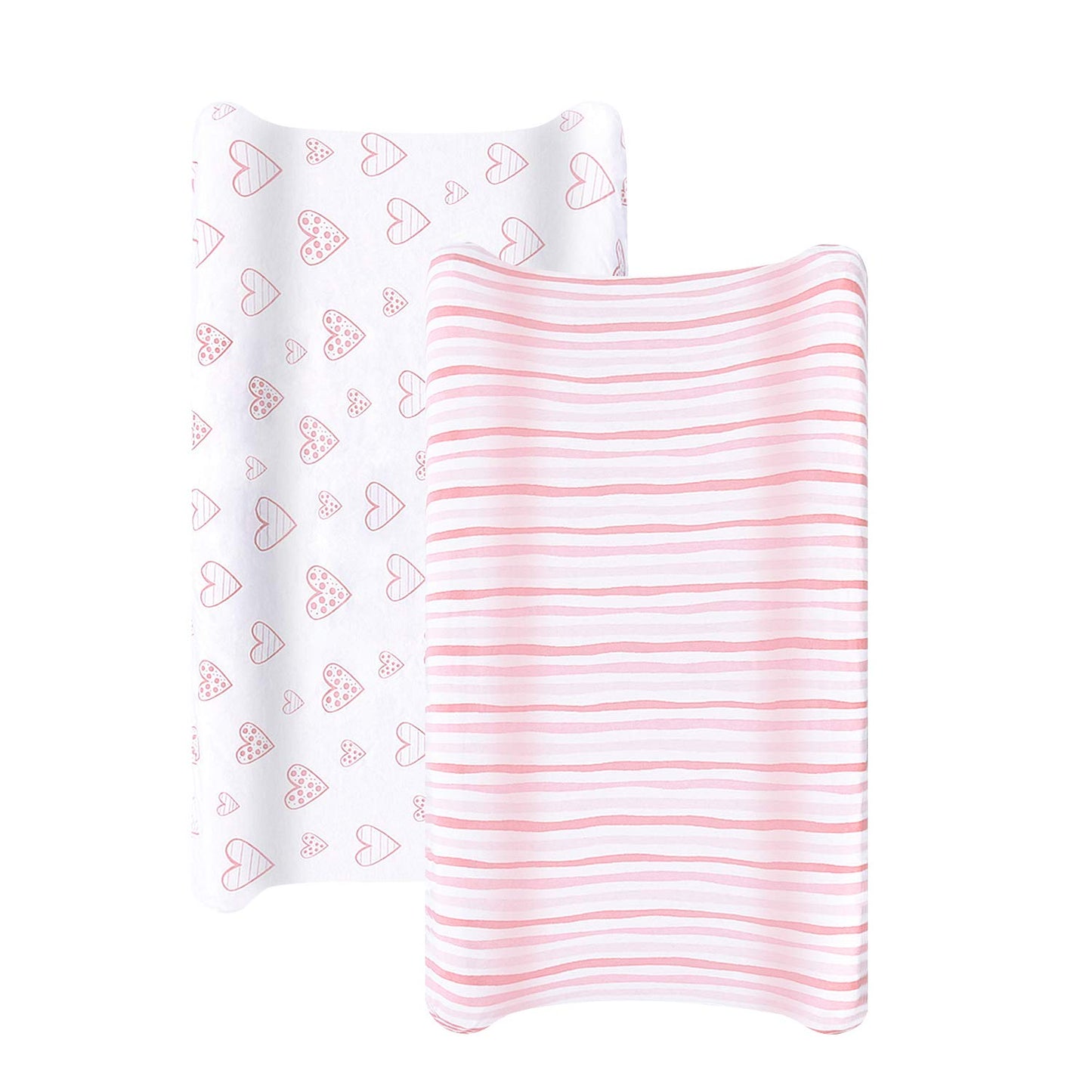 Changing Pad Cover - 2 Pack, 100% Jersey Knit Cotton, Pink & White - Biloban Online Store