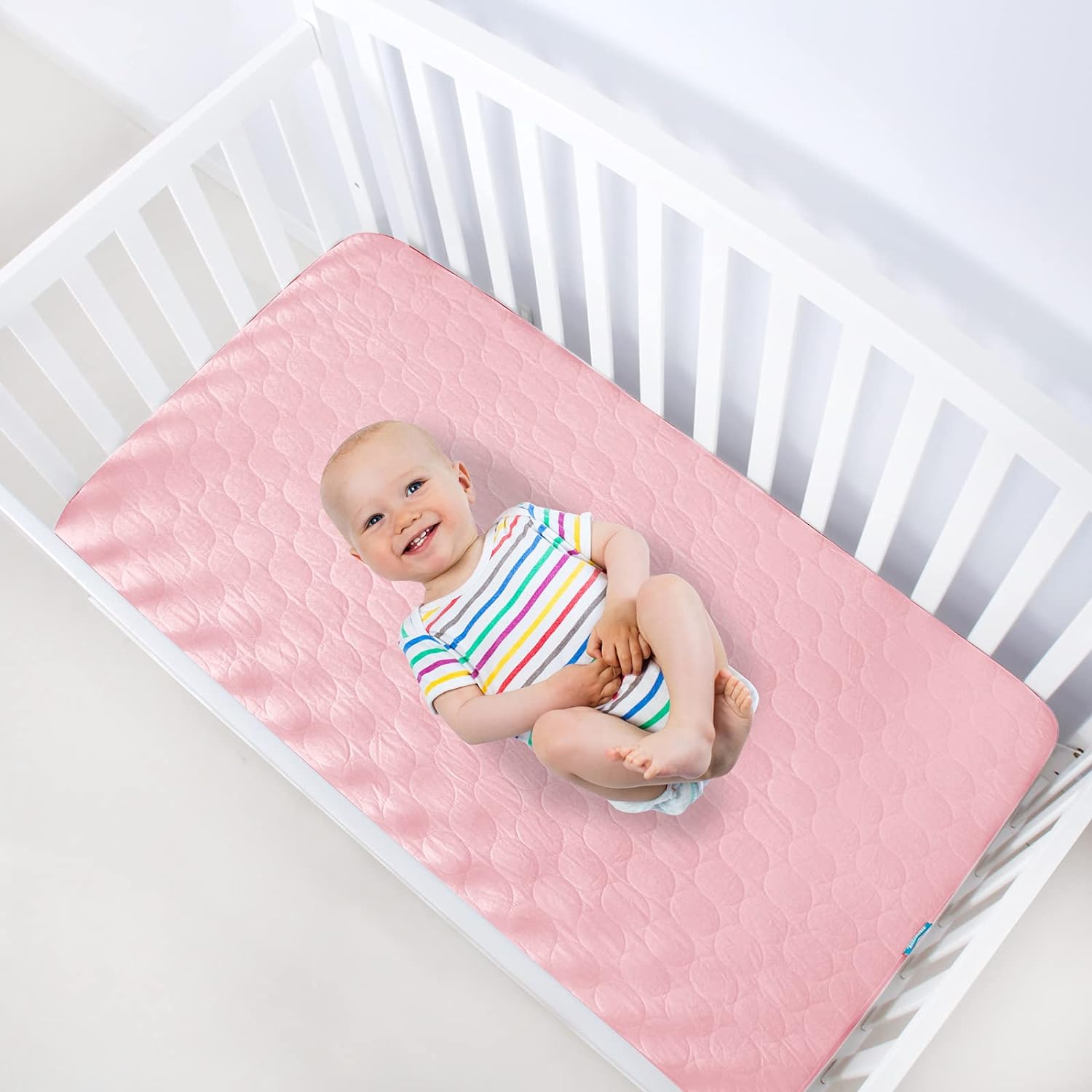 Crib Mattress Protector/ Pad Cover - Quilted Microfiber, Waterproof (for Standard Crib/ Toddler Bed), Pink - Biloban Online Store