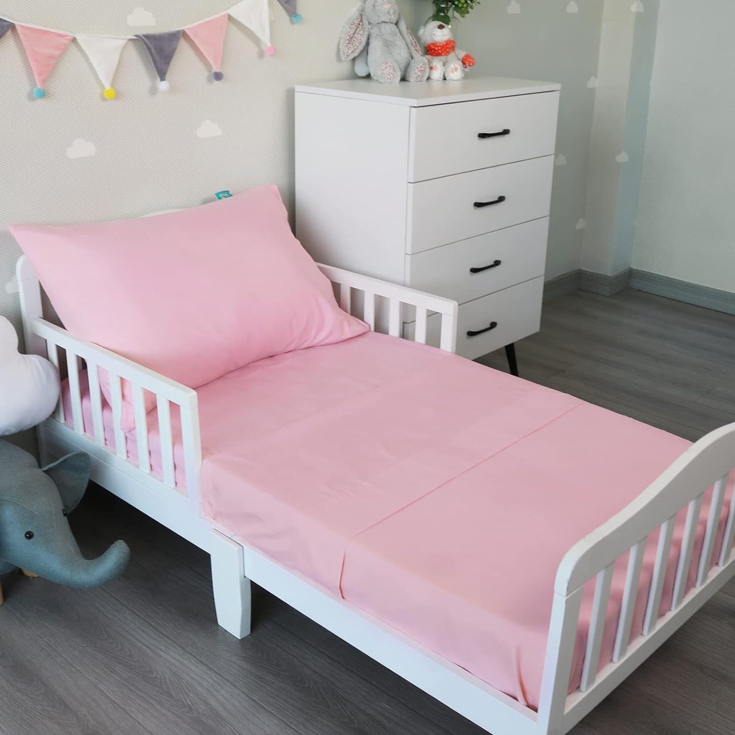Toddler Bedding Set - 3 Pieces, Includes a Crib Fitted Sheet, Flat Sheet and Envelope Pillowcase, Soft and Breathable, Pink - Biloban Online Store