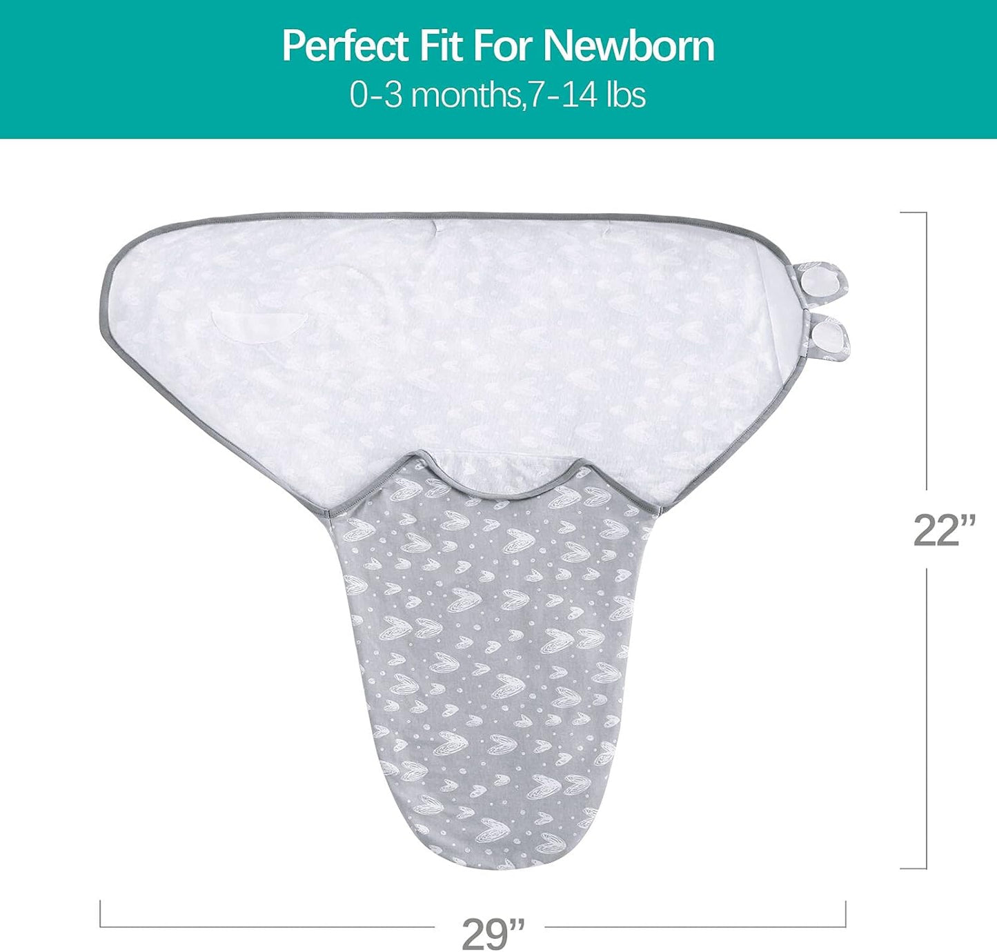 Baby Swaddles - for Newborn 0-3 Months, 4 Pack, 100% Organic Cotton, Grey Heart & White Star