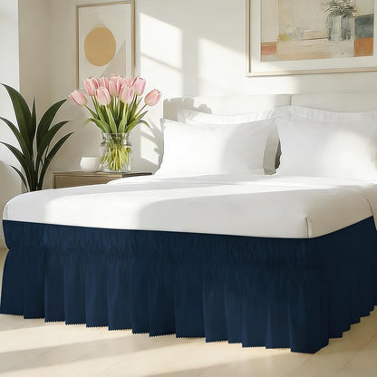Wrap Around Bed Skirt with Elastic Strap, 16 Inch Drop Scalloped Dust Ruffle, Soft Microfiber