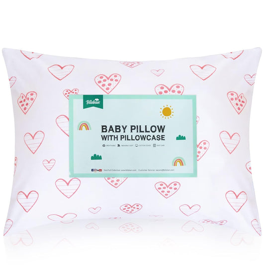 Toddler Pillow with Pillowcase - 14" x 19", 100% Cotton, Multi-Use, Ultra Soft & Breathable, Pink Heart