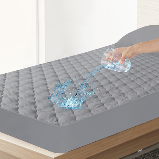Waterproof Mattress Protector Quilted, Breathable & Noiseless Mattress Pad Cover, Fitted with Deep Pocket, Grey - Biloban Online Store