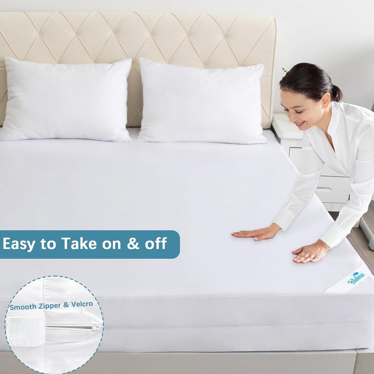 Zippered Mattress Protector Twin & Full Size, Waterproof Mattress Encasement, Low Profile Box Spring Cover, Breathable and Absorbent