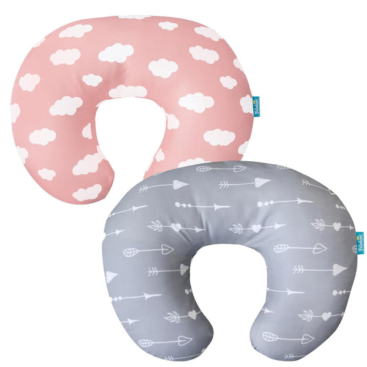 Nursing Pillow Cover for Boppy - 2 Pack, Ultra-soft Microfiber, Breathable & Skin-Friendly, Pink Cloud & Grey Arrow - Biloban Online Store