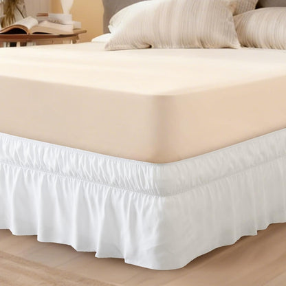 Wrap Around Bed Skirt with Elastic Strap, 16 Inch Drop Scalloped Dust Ruffle, Soft Microfiber