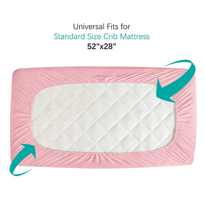 Crib Mattress Protector/ Pad Cover - 2 Pack, Quilted Microfiber, Waterproof, Grey & Pink (for Standard Crib/ Toddler Bed)