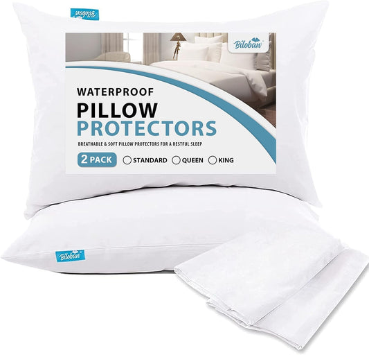 Waterproof Pillowcases with Zipper, 2 Pack, Noiseless and Machine Washable Pillow Covers Pillow Protectors - Biloban Online Store